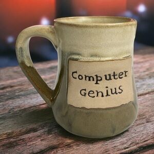 Computer Genius Pottery Stoneware Mug Blue Drip Glaze Handmade